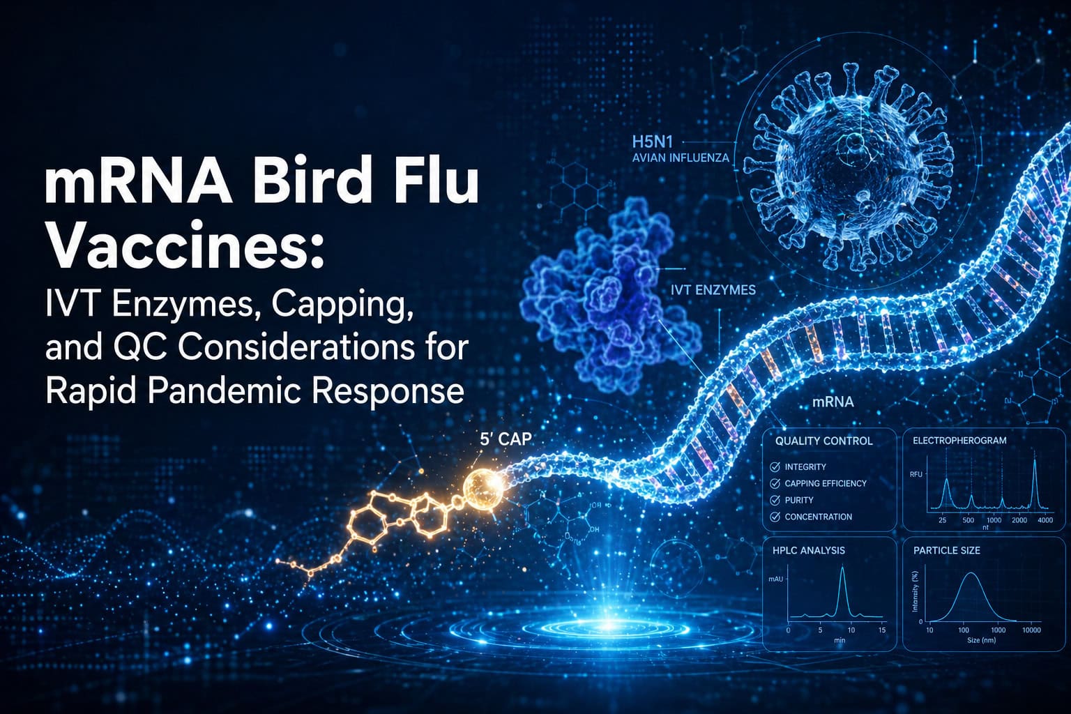 mRNA bird flu vaccine IVT enzymes capping and quality control illustration
