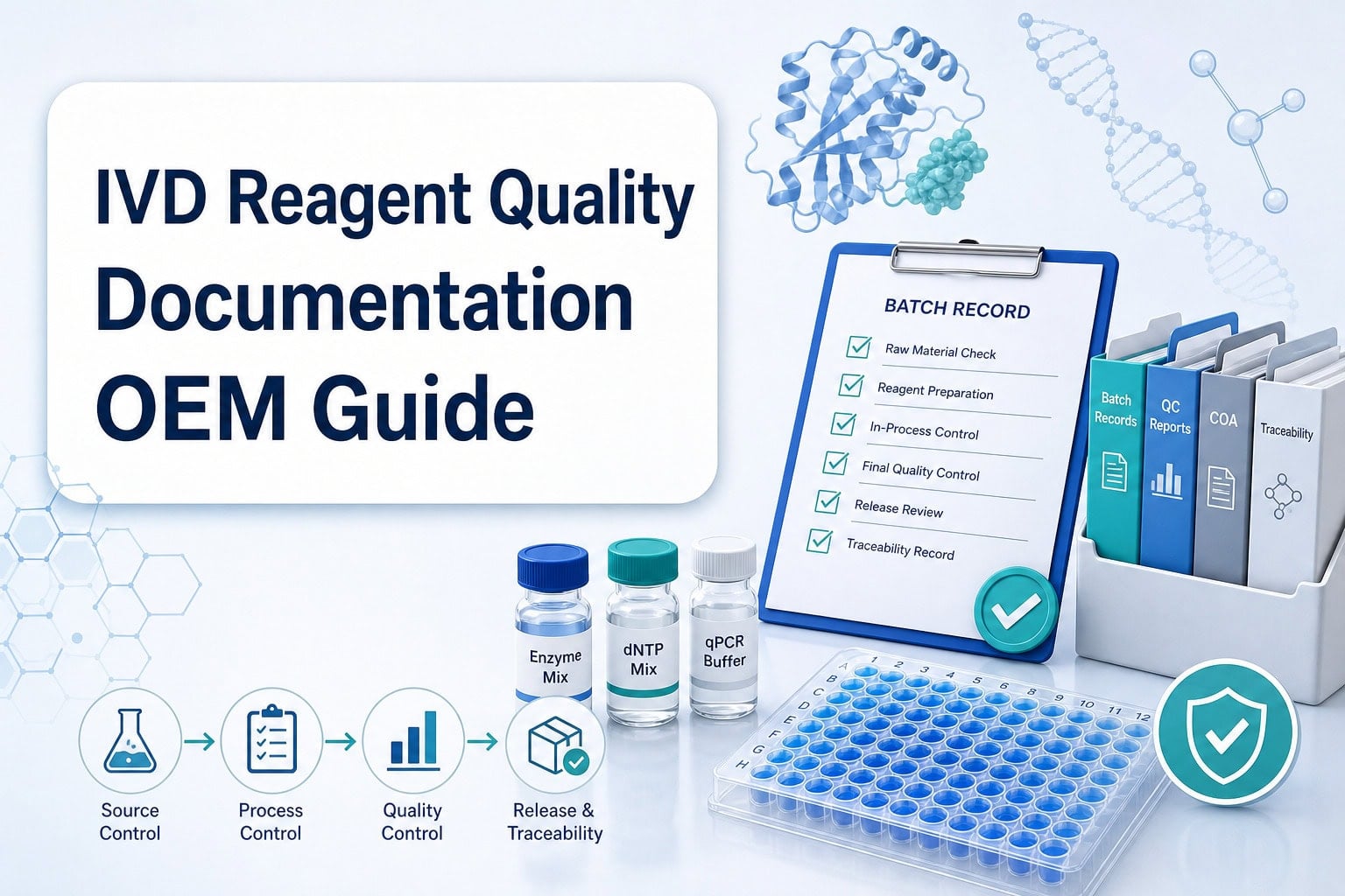 IVD reagent quality documentation OEM guide with batch records QC reports CoA and traceability visuals