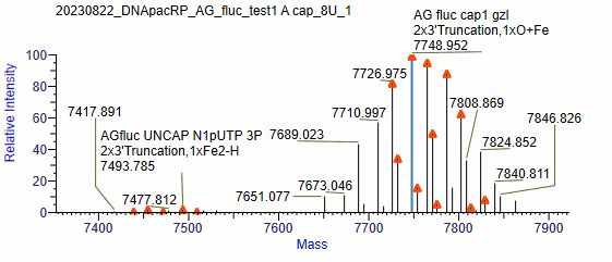 BP-05-10 Pre-treatment Kit for mRNA Capping Rate Detection: Figure 9 LC-MS instrumental readout of samples pretreated by Operator A.