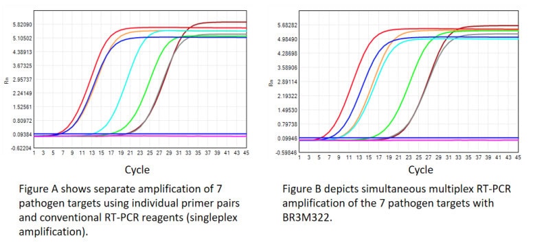 BR3M322 AcuGenix™ AmpHiFi Mul-RT-PCR Kit: Figure 1 Comparative evaluation of multiplex RT-PCR amplification efficiency
