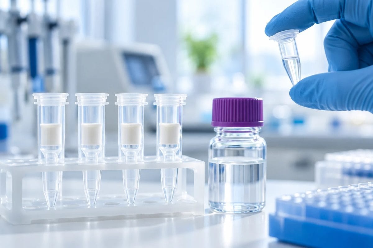 Spin columns, buffer bottle and a tube of eluate