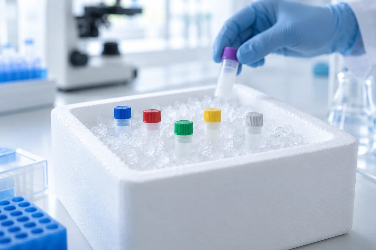 Enzyme vials in a foam ice box